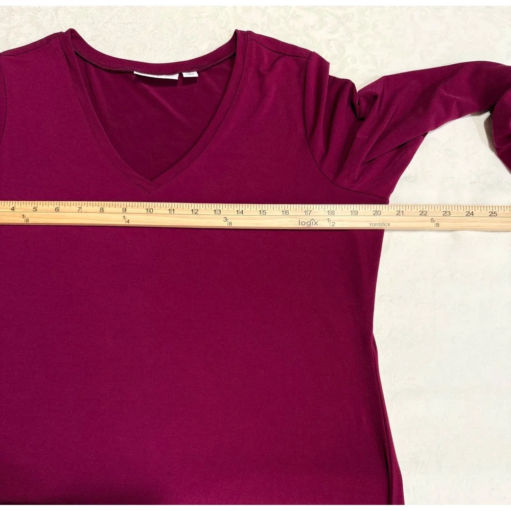 Susan‎ Graver Tunic Top Womens Small Berry Ruched 3/4 Sleeve V-Neck Liquid Knit